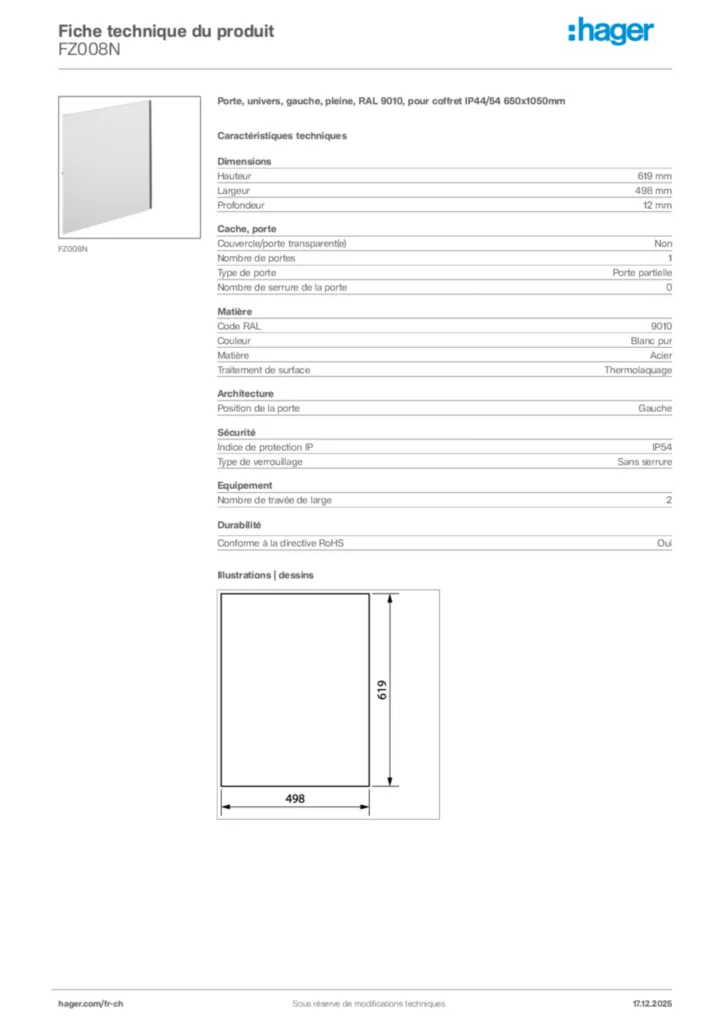 Image Hager Fiche technique du produit FZ008N | Hager Suisse