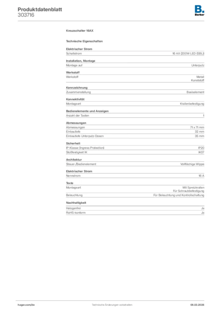 Bild Berker Produktdatenblatt 303716 | Hager Deutschland