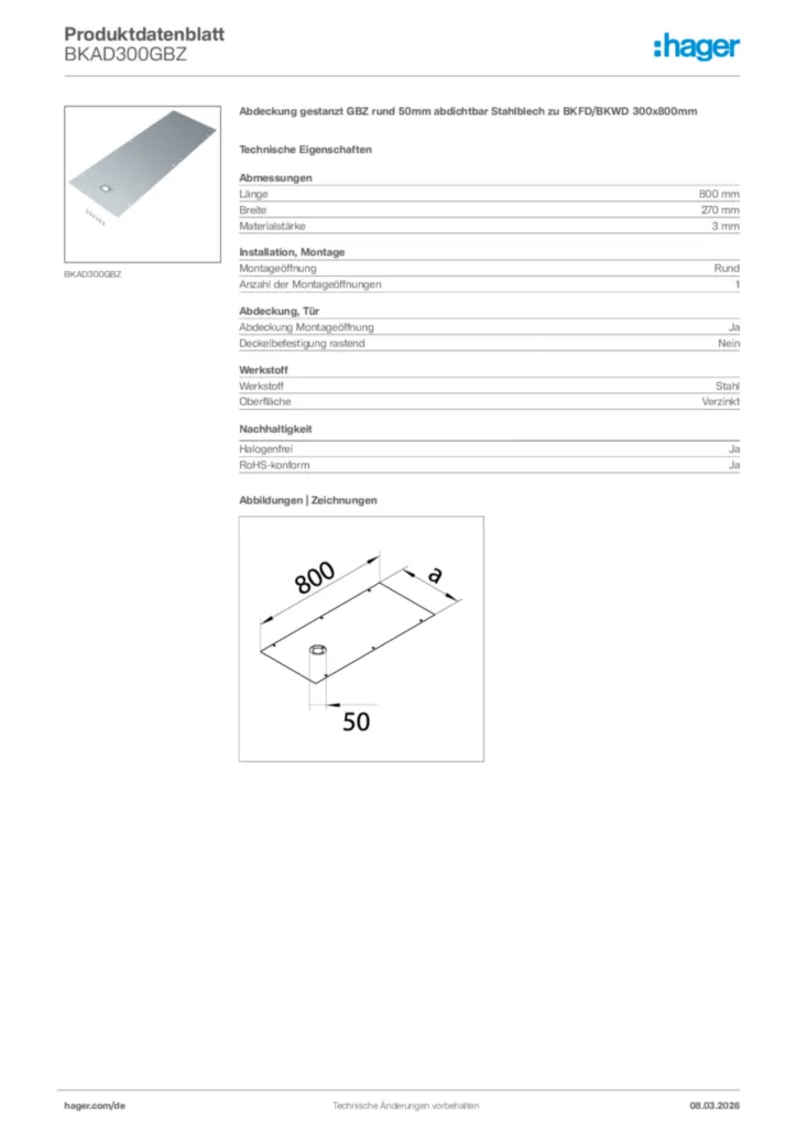 Bild Hager Produktdatenblatt BKAD300GBZ | Hager Deutschland