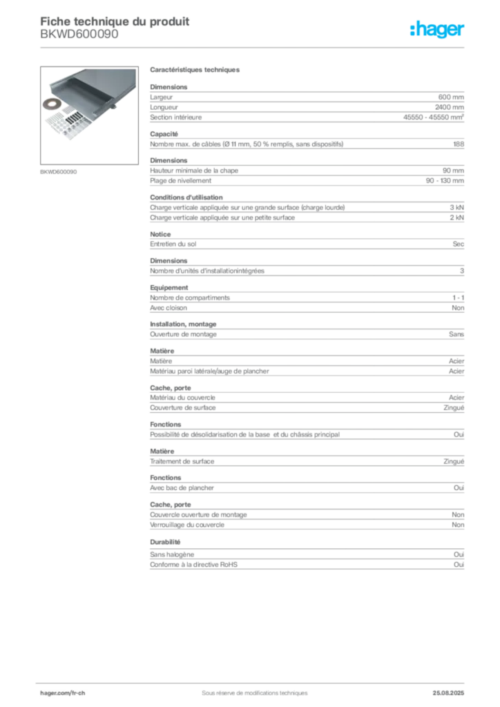 Image Hager Fiche technique du produit BKWD600090 | Hager Suisse