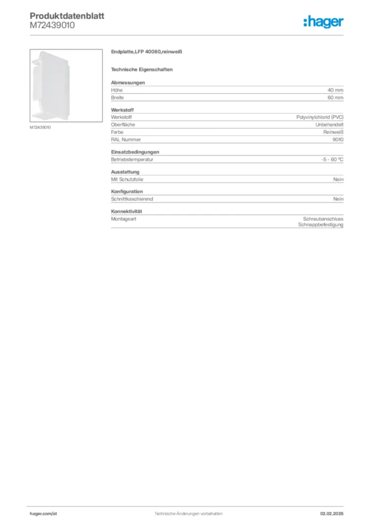 Bild Hager Produktdatenblatt M72439010 | Hager Deutschland