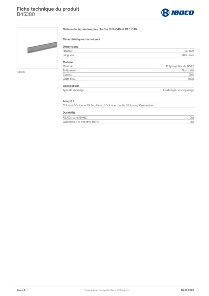 Image Iboco Fiche technique du produit B45380 | Hager France