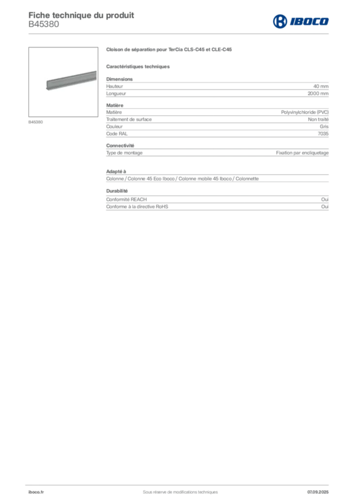 Image Iboco Fiche technique du produit B45380 | Hager France