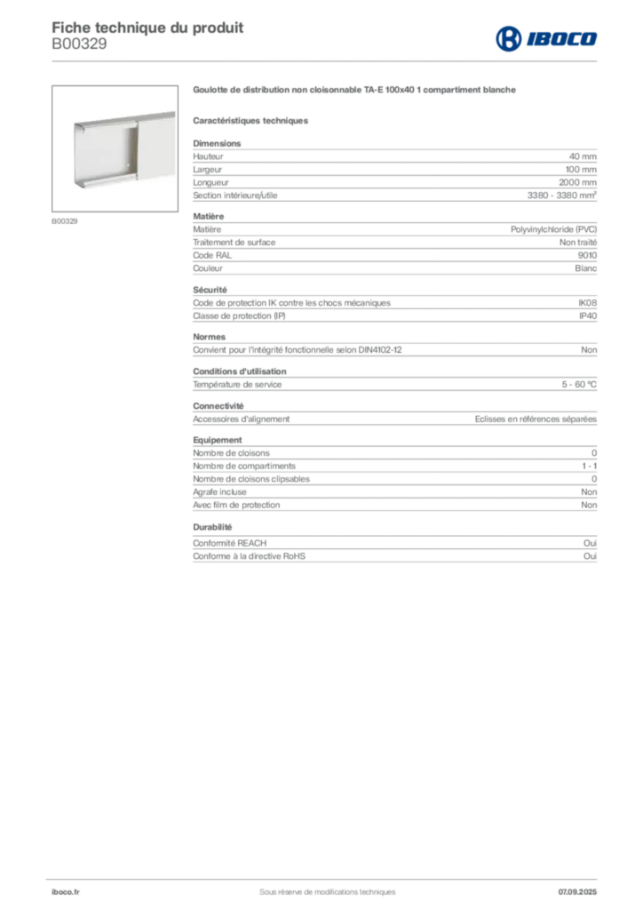 Image Iboco Fiche technique du produit B00329 | Hager France