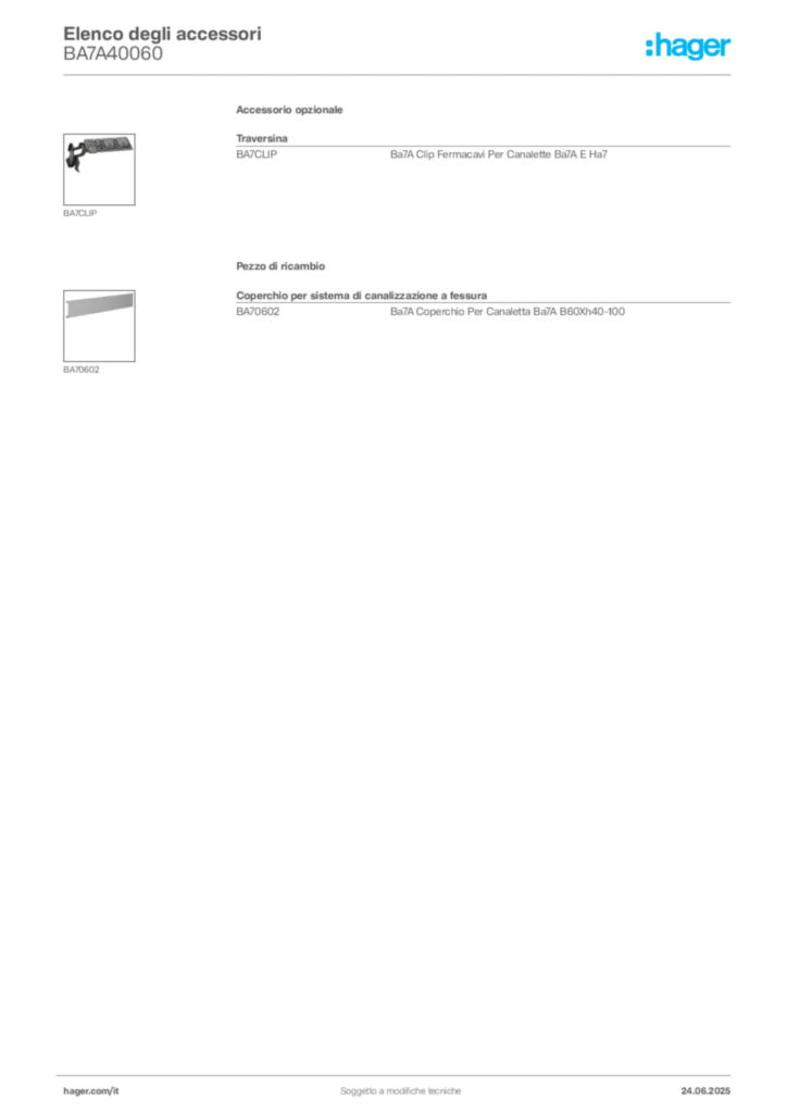 Immagine Hager Scheda tecnica del prodotto BA7A40060 | Hager Italia