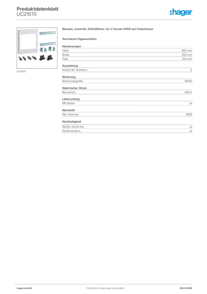 Bild Hager Produktdatenblatt UC21ST0 | Hager Deutschland
