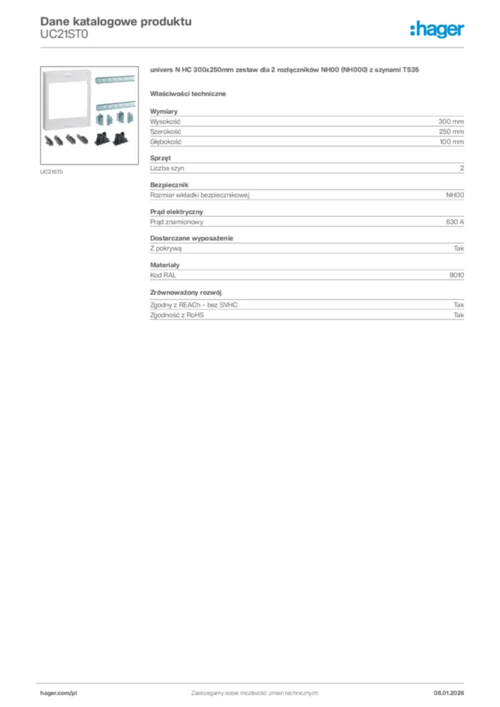 Zdjęcie Hager Karta katalogowa UC21ST0 | Hager Polska