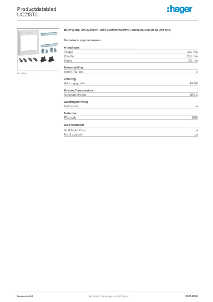 Afbeelding Hager Productdatablad UC21ST0 | Hager Nederland