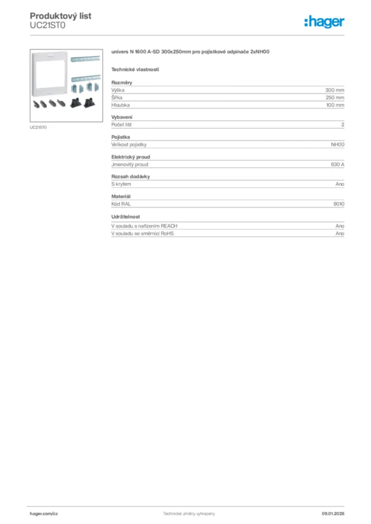 Obrázek Hager Product data sheet UC21ST0 | Hager