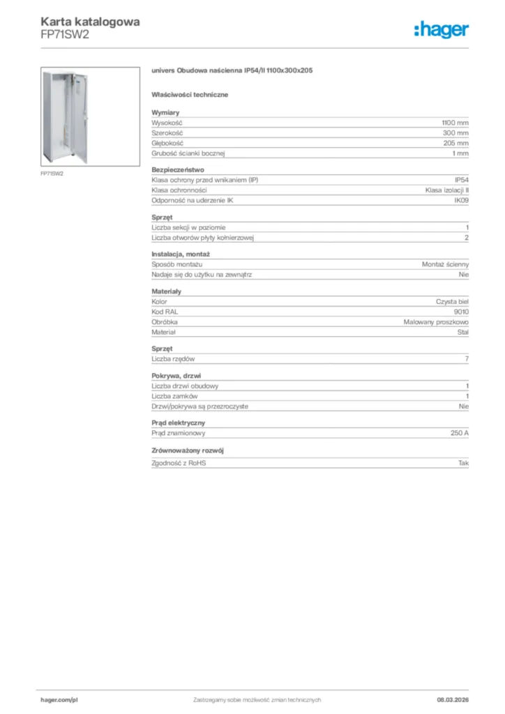 Zdjęcie Hager Karta katalogowa FP71SW2 | Hager Polska