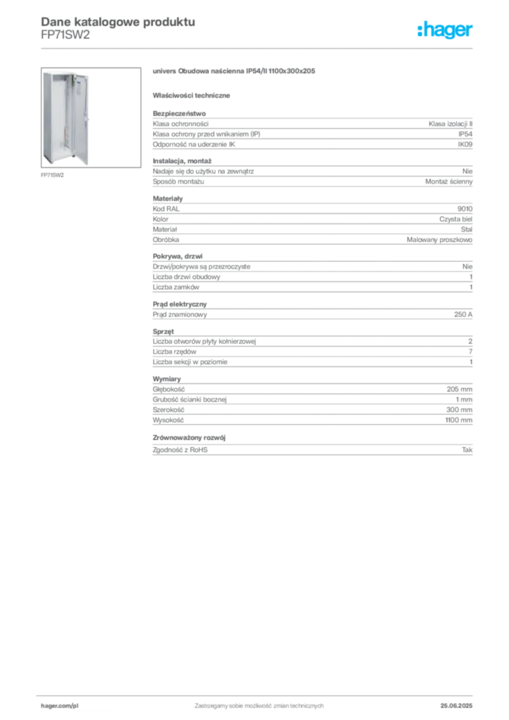 Zdjęcie Hager Karta katalogowa FP71SW2 | Hager Polska