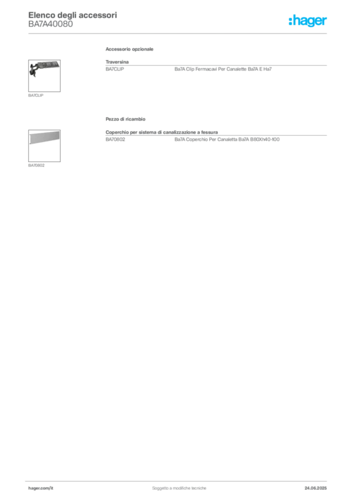 Immagine Hager Scheda tecnica del prodotto BA7A40080 | Hager Italia