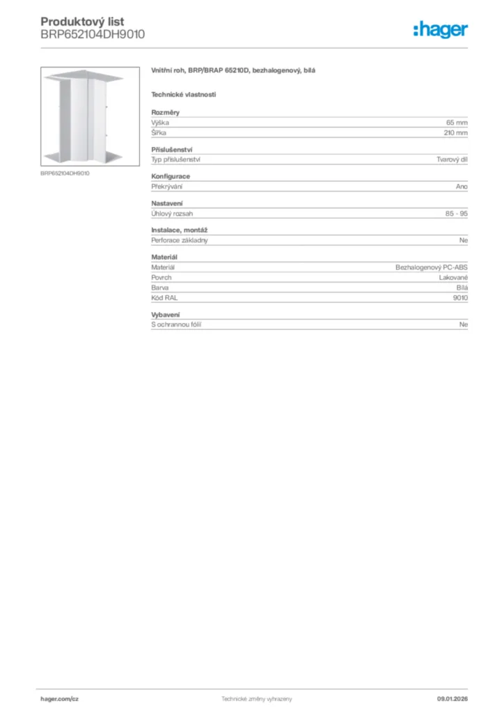 Obrázek Hager Product data sheet BRP652104DH9010 | Hager