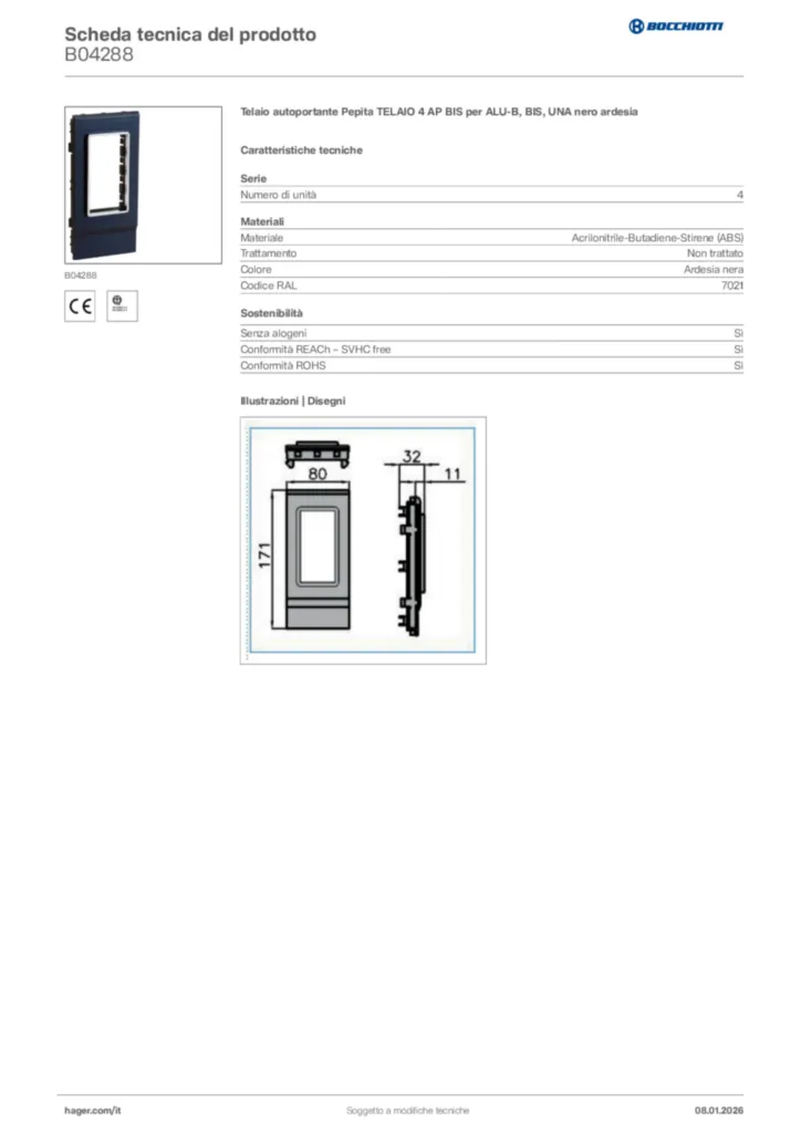 Immagine Bocchiotti Scheda tecnica del prodotto B04288 | Hager Italia