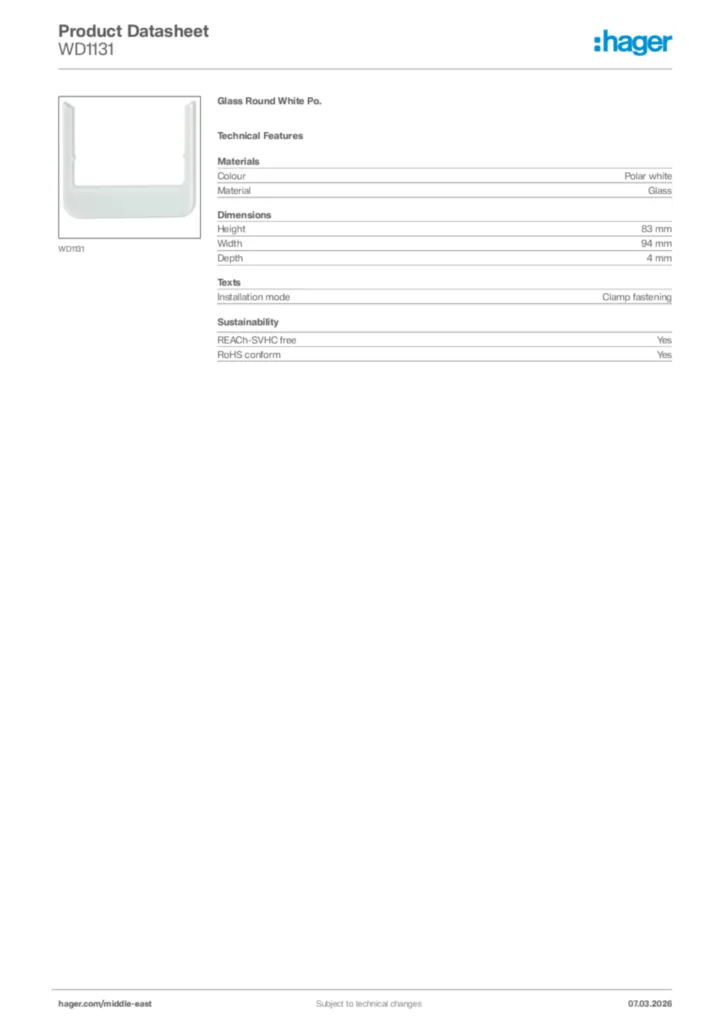 Image Hager Product data sheet WD1131  | Hager