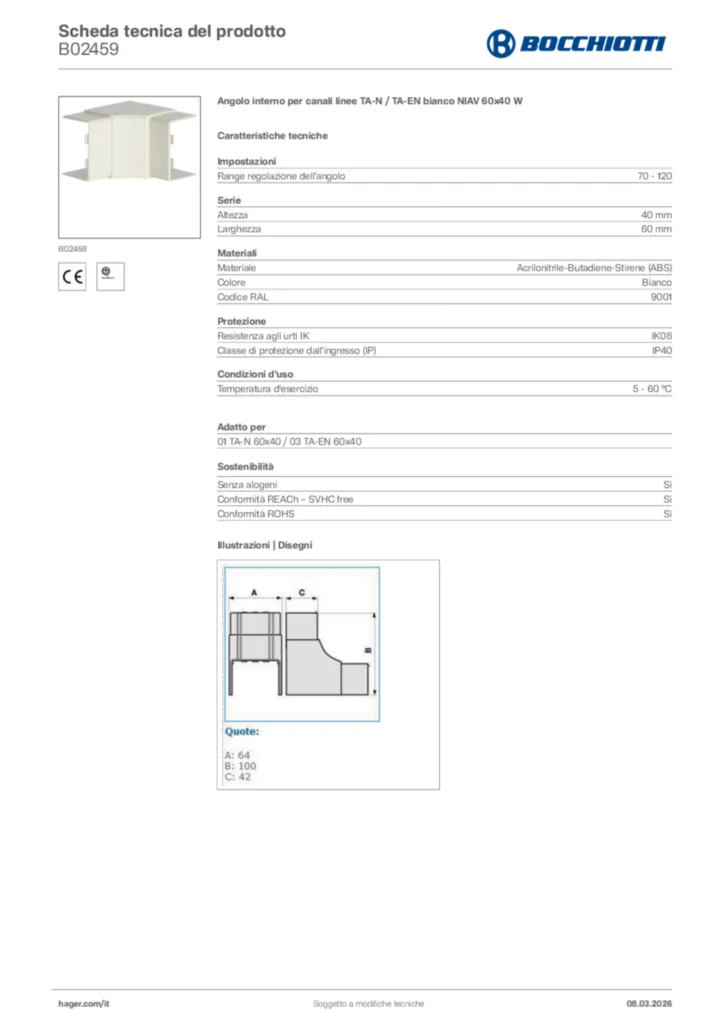 Immagine Bocchiotti Scheda tecnica del prodotto B02459 | Hager Italia