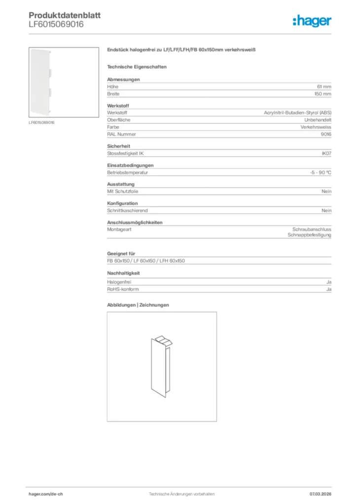 Bild Hager Produktdatenblatt LF6015069016 | Hager Schweiz