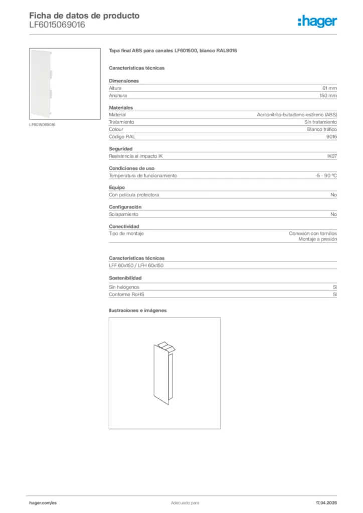 Imagen Hager Ficha de datos de producto LF6015069016 | Hager España