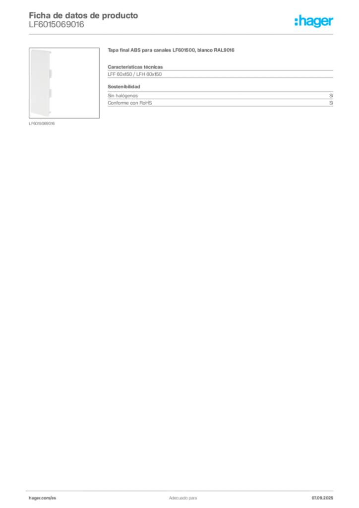 Imagen Hager Ficha de datos de producto LF6015069016 | Hager España
