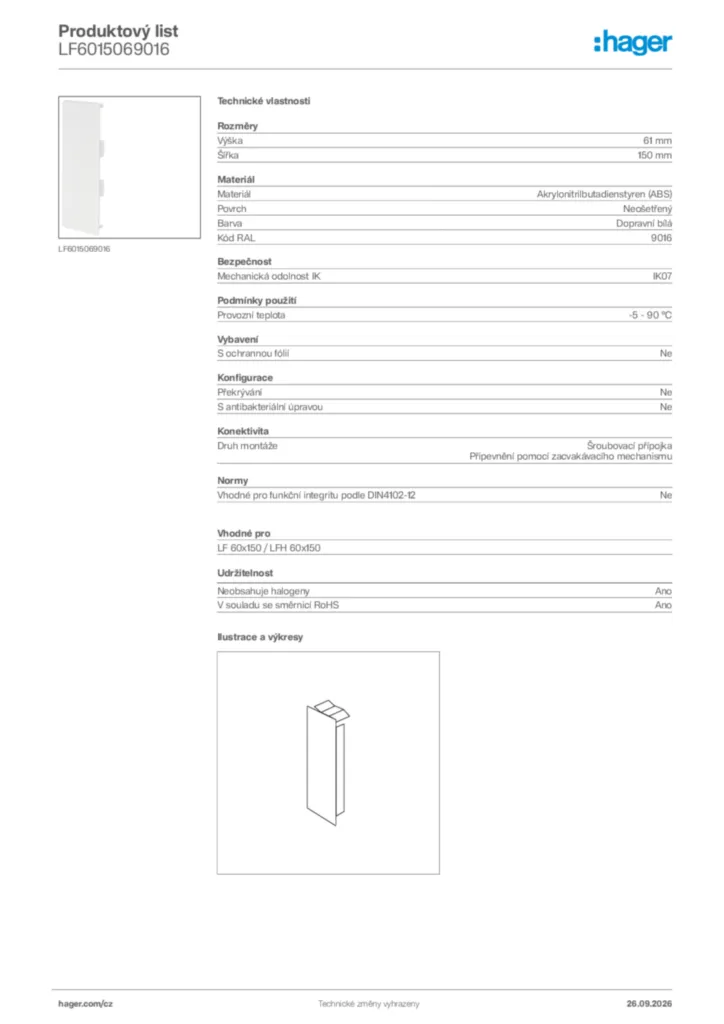 Obrázek Hager Generováno - Datový list produktu LF6015069016 | Hager