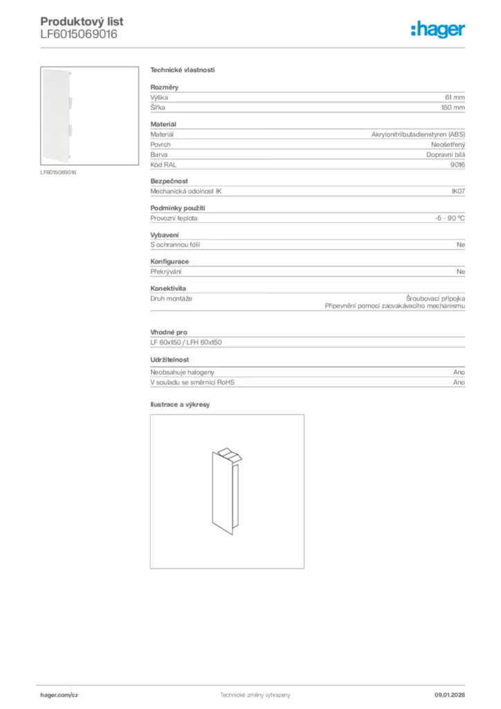 Obrázek Hager Product data sheet LF6015069016 | Hager
