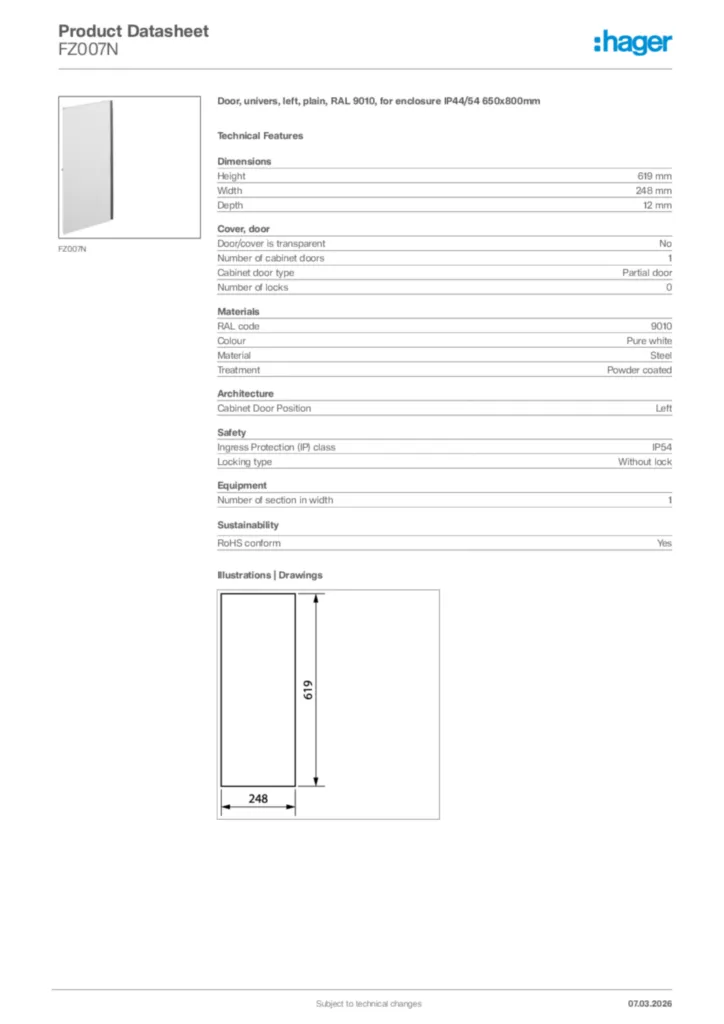 Image Hager Product data sheet FZ007N  | Hager Africa