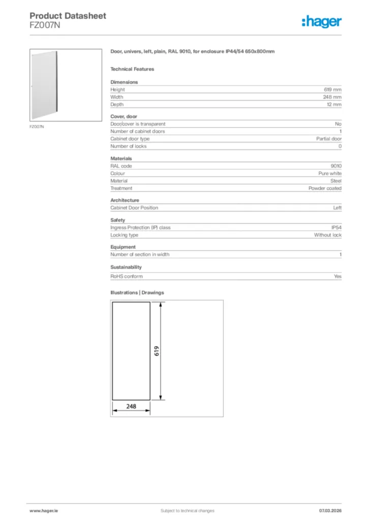 Image Hager Product data sheet FZ007N  | Hager