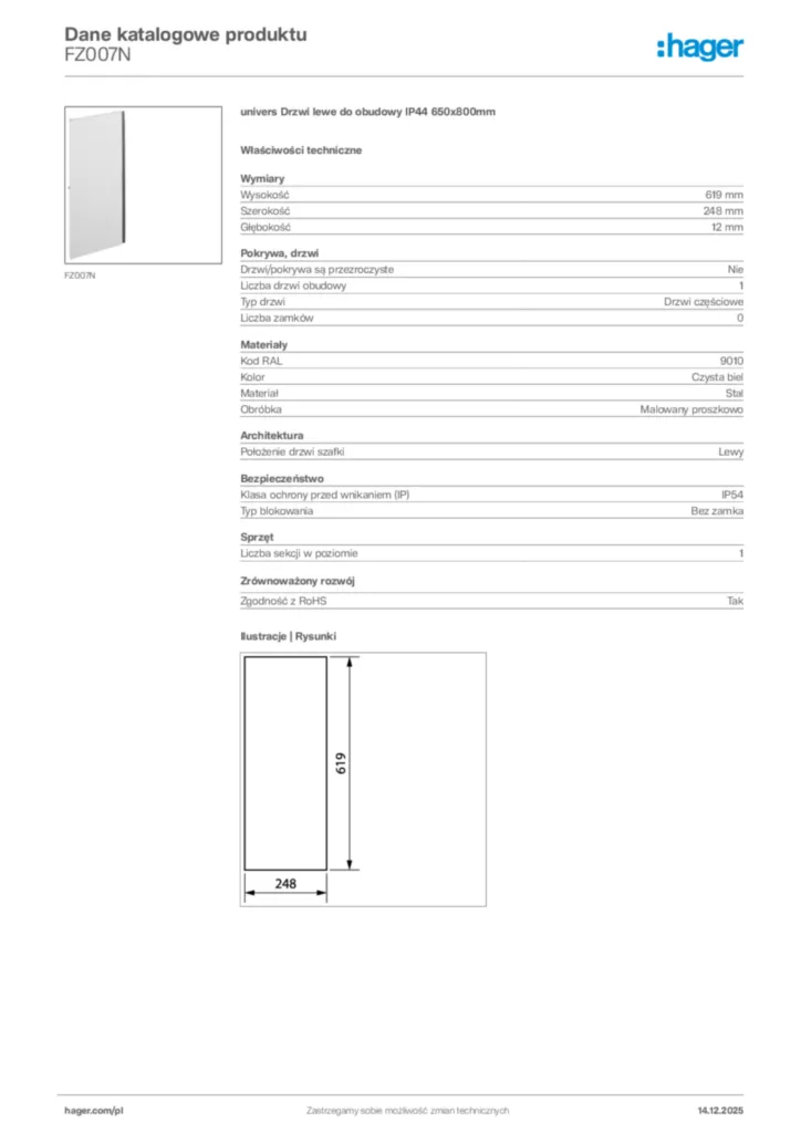 Zdjęcie Hager Karta katalogowa FZ007N | Hager Polska
