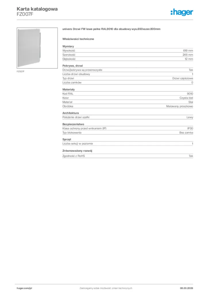 Zdjęcie Hager Karta katalogowa FZ007F | Hager Polska