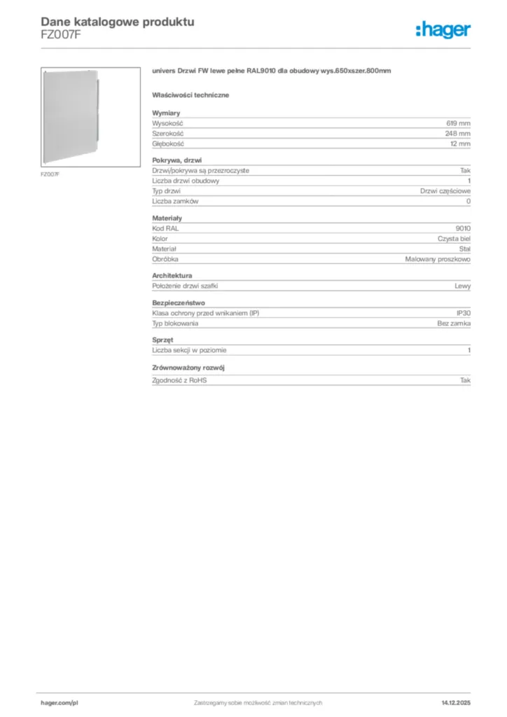 Zdjęcie Hager Karta katalogowa FZ007F | Hager Polska