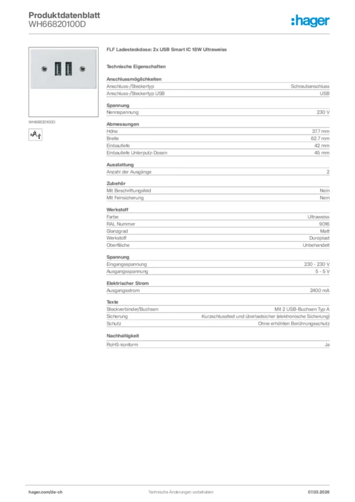 Bild Hager Produktdatenblatt WH66820100D | Hager Schweiz