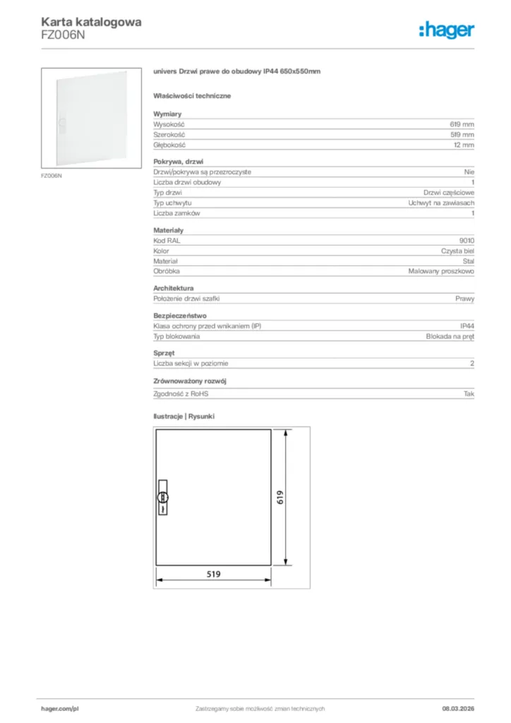 Zdjęcie Hager Karta katalogowa FZ006N | Hager Polska