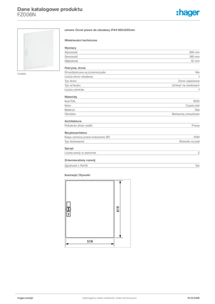 Zdjęcie Hager Karta katalogowa FZ006N | Hager Polska