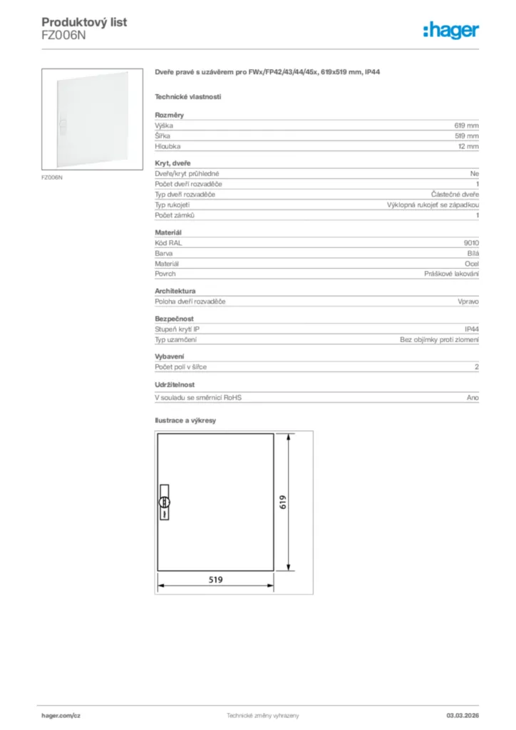 Obrázek Hager Product data sheet FZ006N | Hager