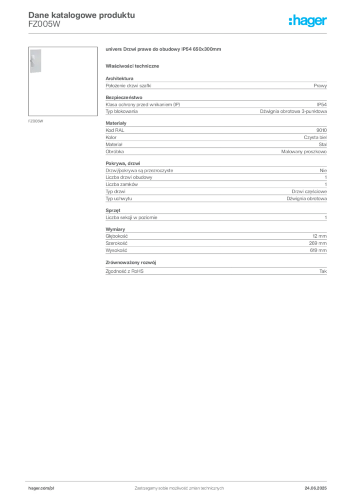 Zdjęcie Hager Karta katalogowa FZ005W | Hager Polska