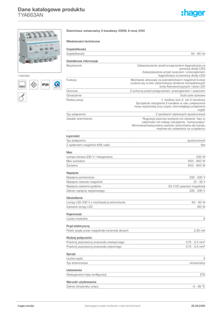 Zdjęcie Hager Karta katalogowa TYA663AN | Hager Polska