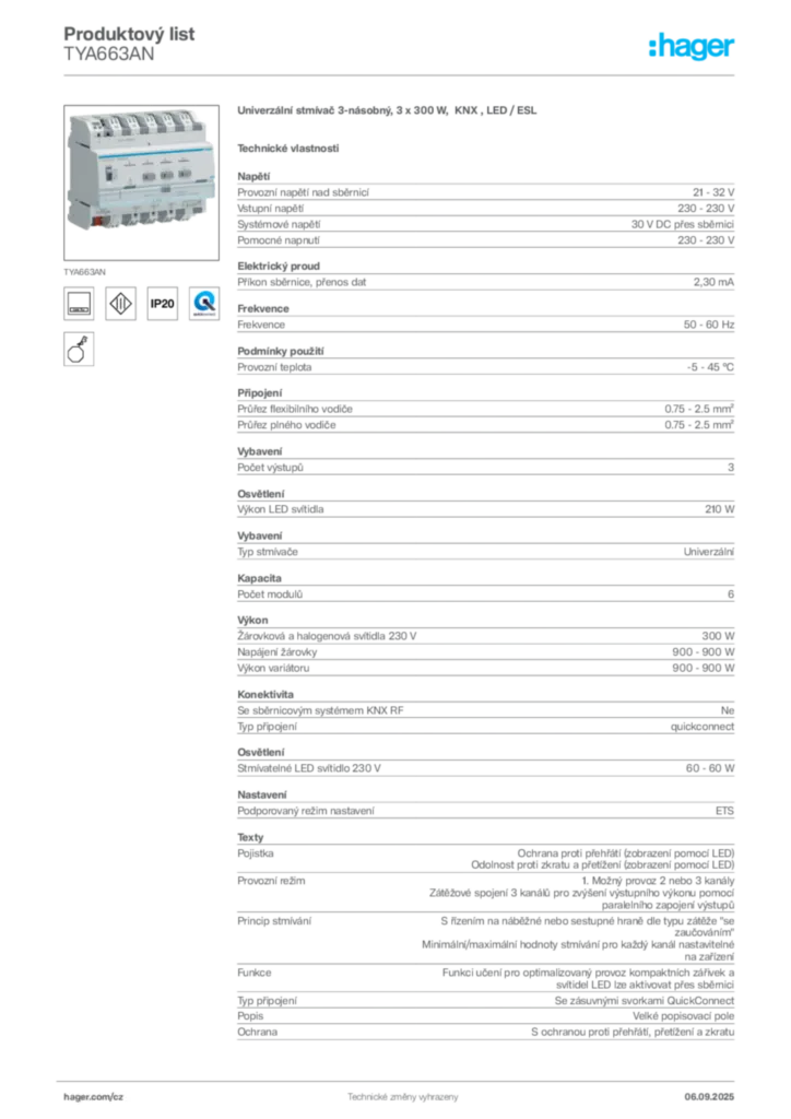 Obrázek Hager Produktový list TYA663AN | Hager