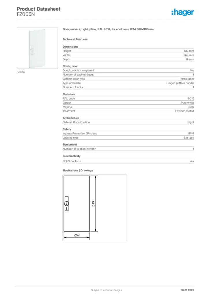 Image Hager Product data sheet FZ005N  | Hager Africa