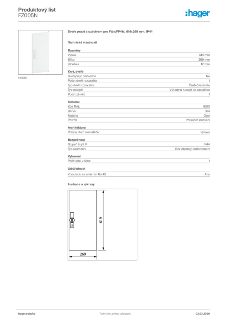 Obrázek Hager Product data sheet FZ005N | Hager