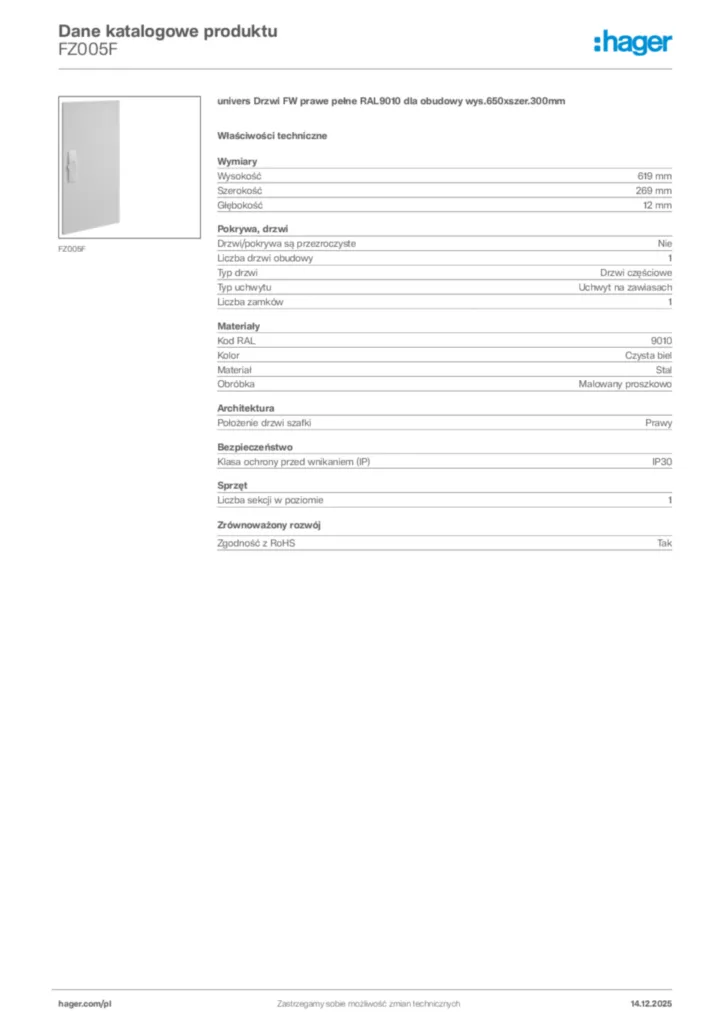 Zdjęcie Hager Karta katalogowa FZ005F | Hager Polska