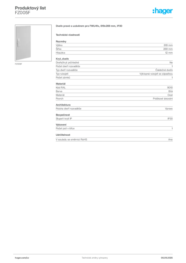 Obrázek Hager Produktový list FZ005F | Hager