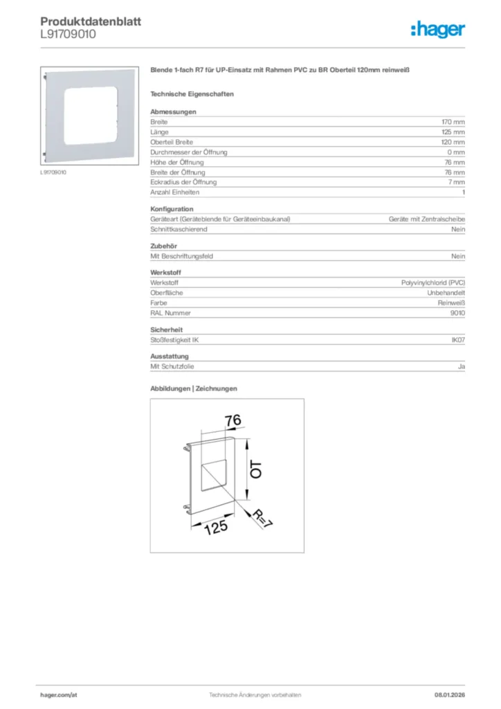 Bild Hager Produktdatenblatt L91709010 | Hager Deutschland
