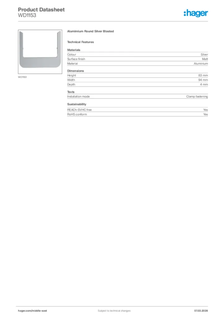 Image Hager Product data sheet WD1153  | Hager