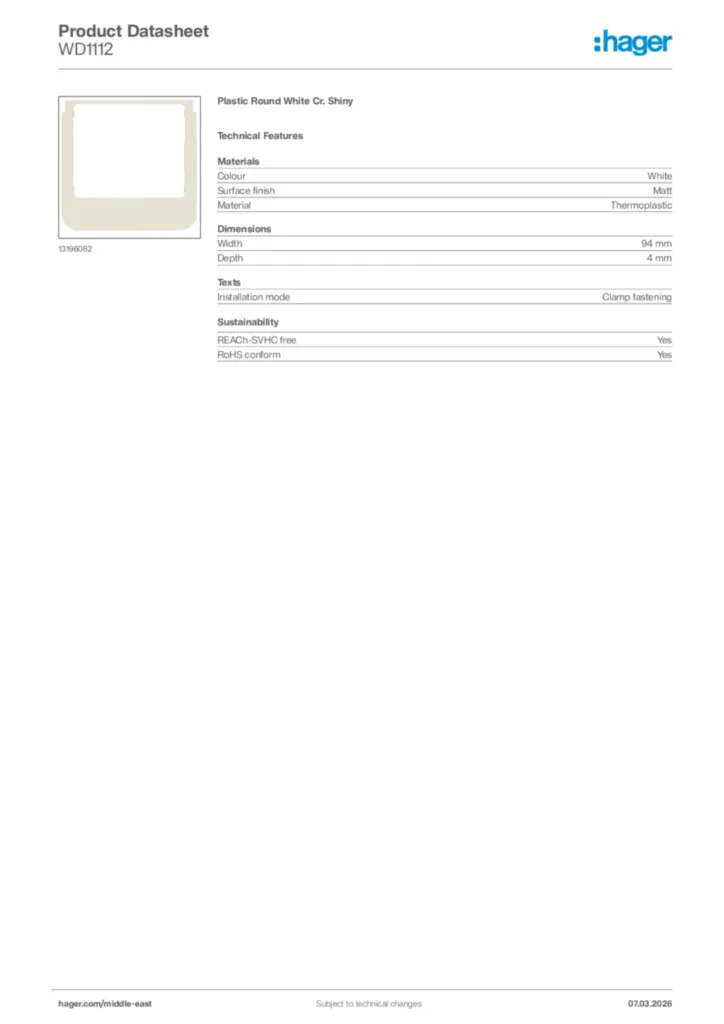Image Hager Product data sheet WD1112  | Hager