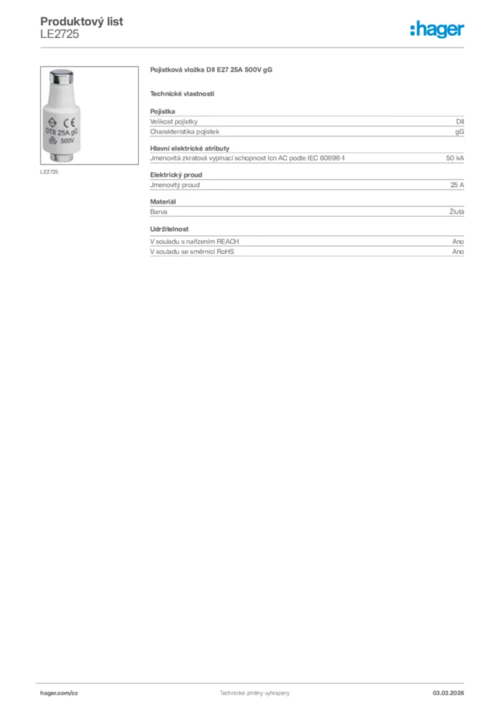 Obrázek Hager Product data sheet LE2725 | Hager