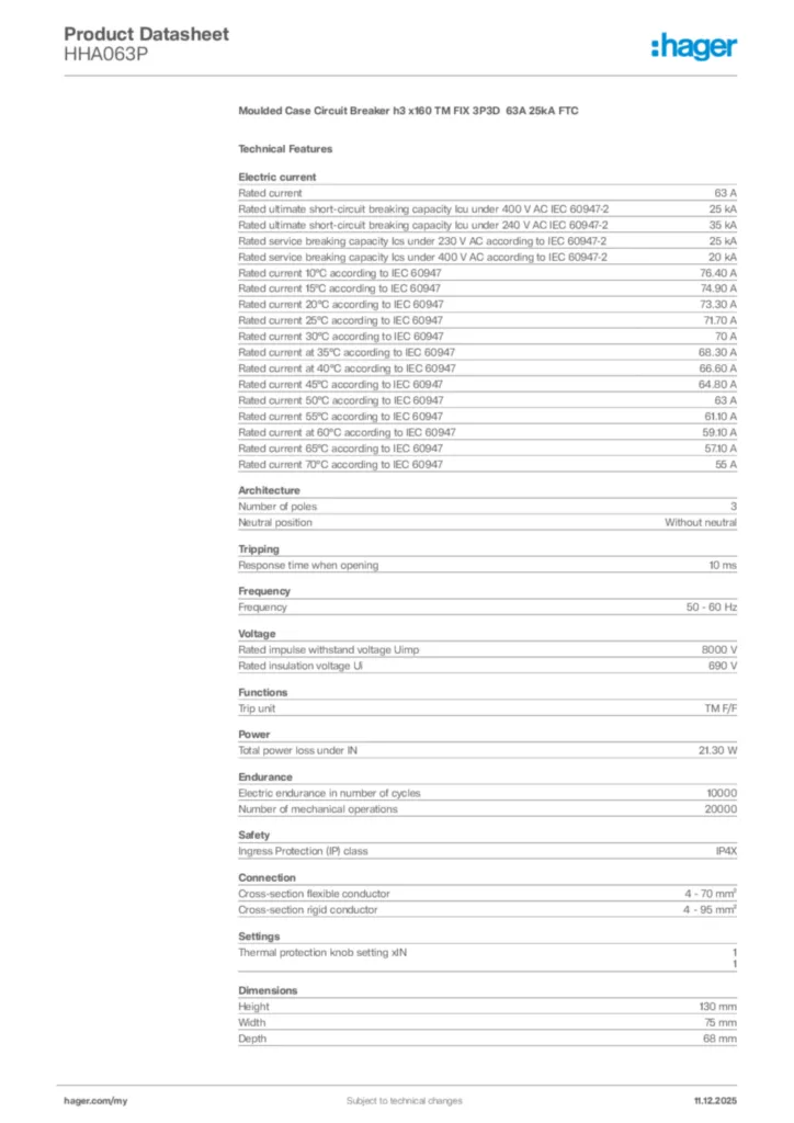 Image Hager Product data sheet HHA063P  | Hager