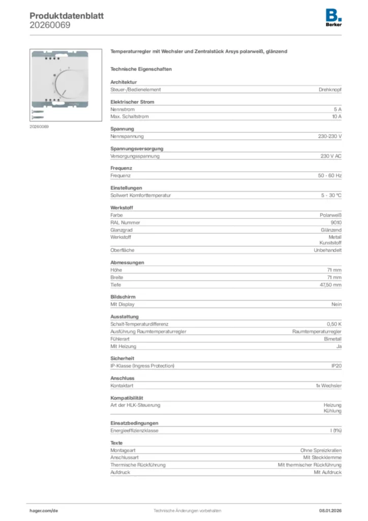 Bild Berker Produktdatenblatt 20260069 | Hager Deutschland