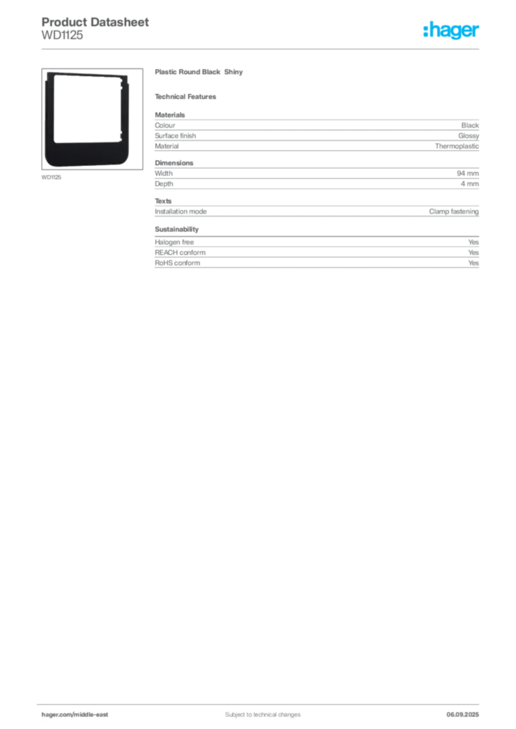 Image Hager Product data sheet WD1125  | Hager