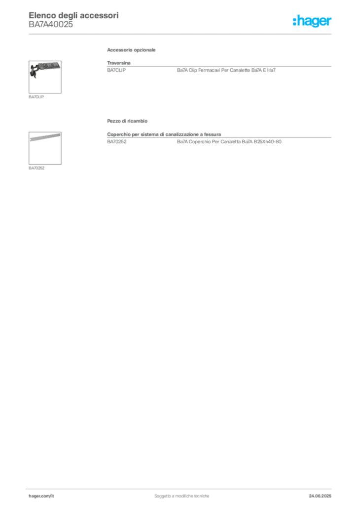 Immagine Hager Scheda tecnica del prodotto BA7A40025 | Hager Italia