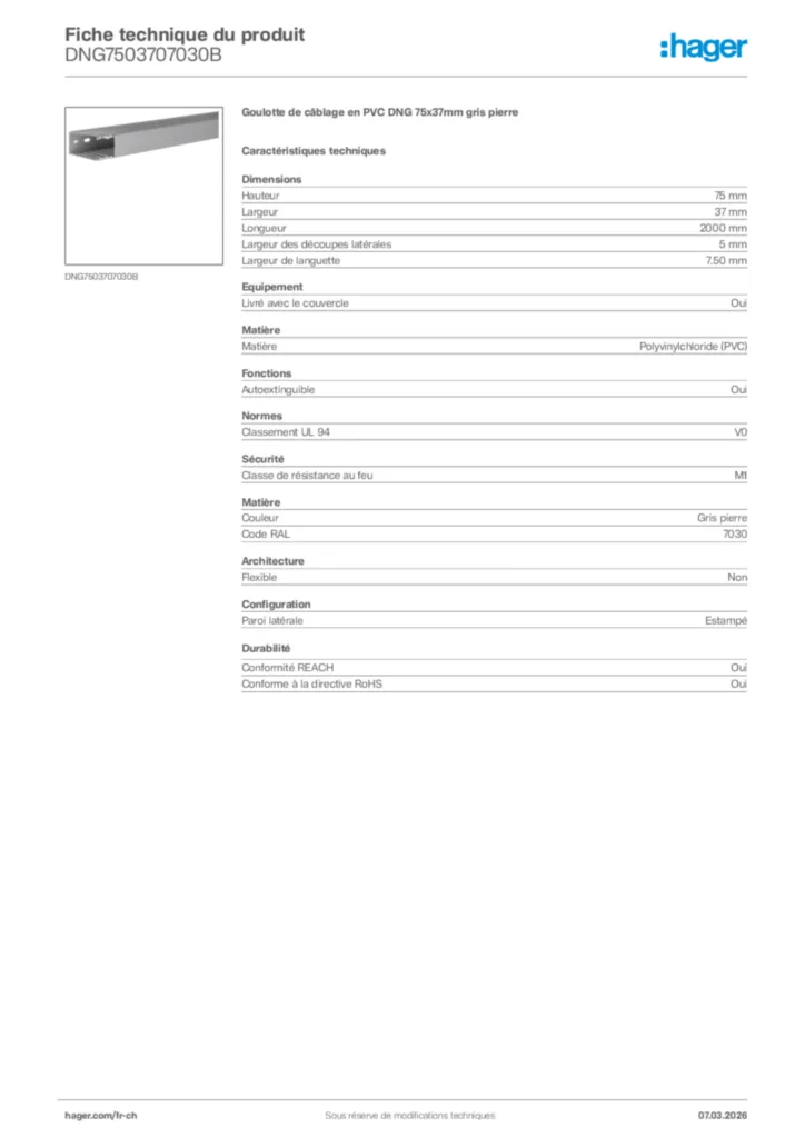 Image Hager Fiche technique du produit DNG7503707030B | Hager Suisse